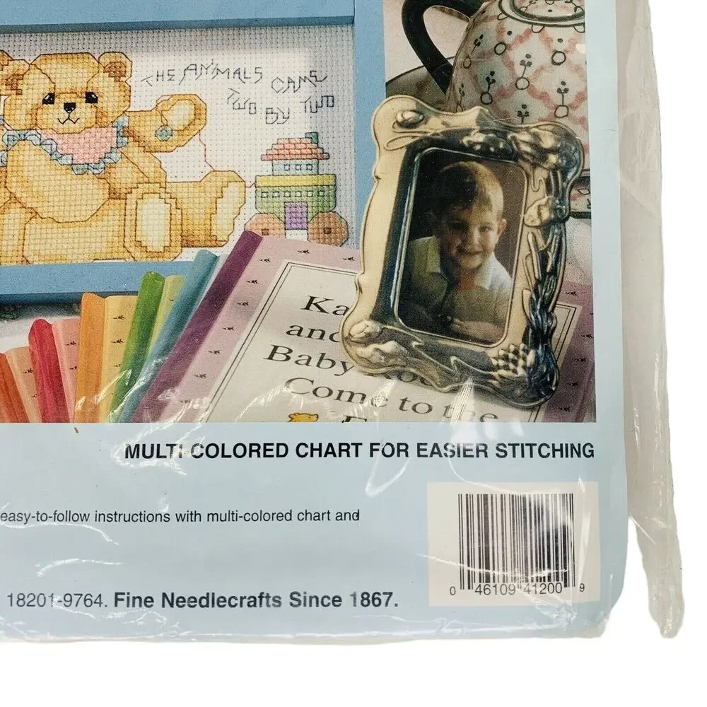 BUCILLA Baby Collection God Bless Babies Bear Cross Stitch Kit Hutch 9 x 12 New